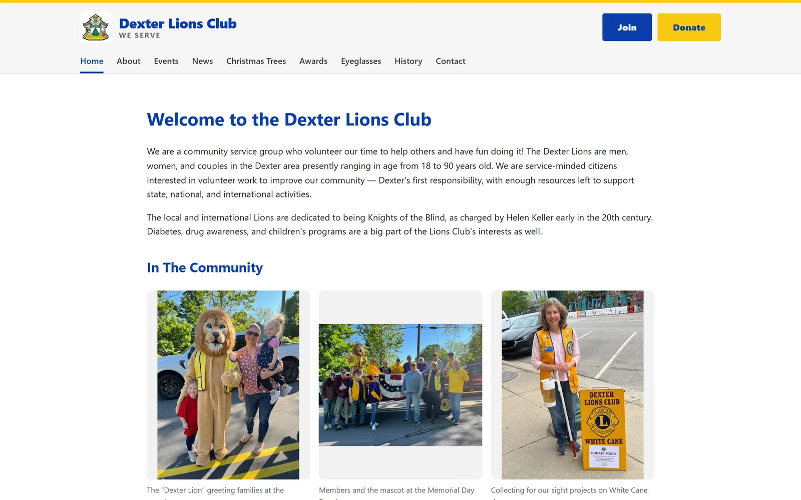 Home page of the Dexter Lions Club website
