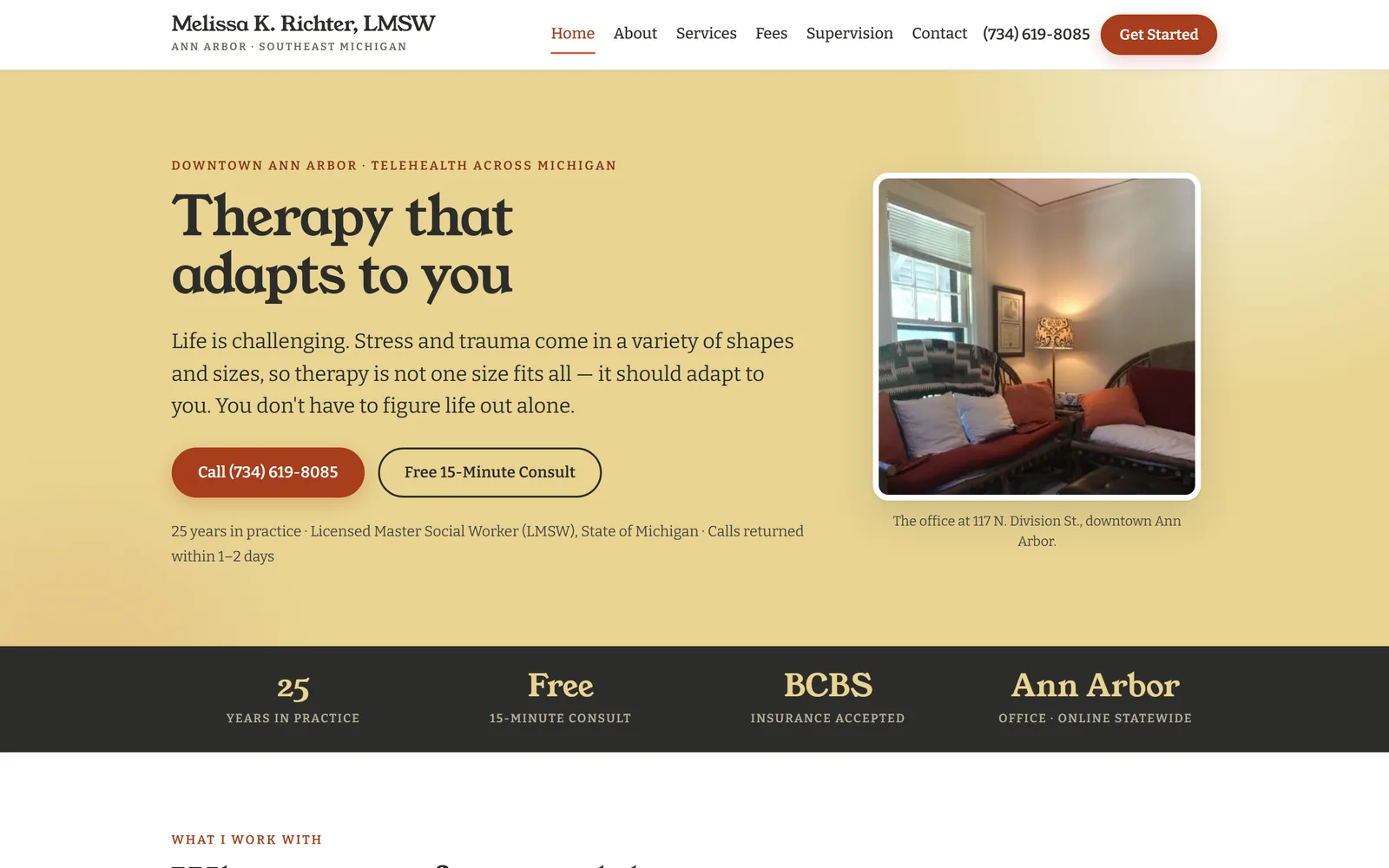 Home page of the Melissa Richter, LMSW website