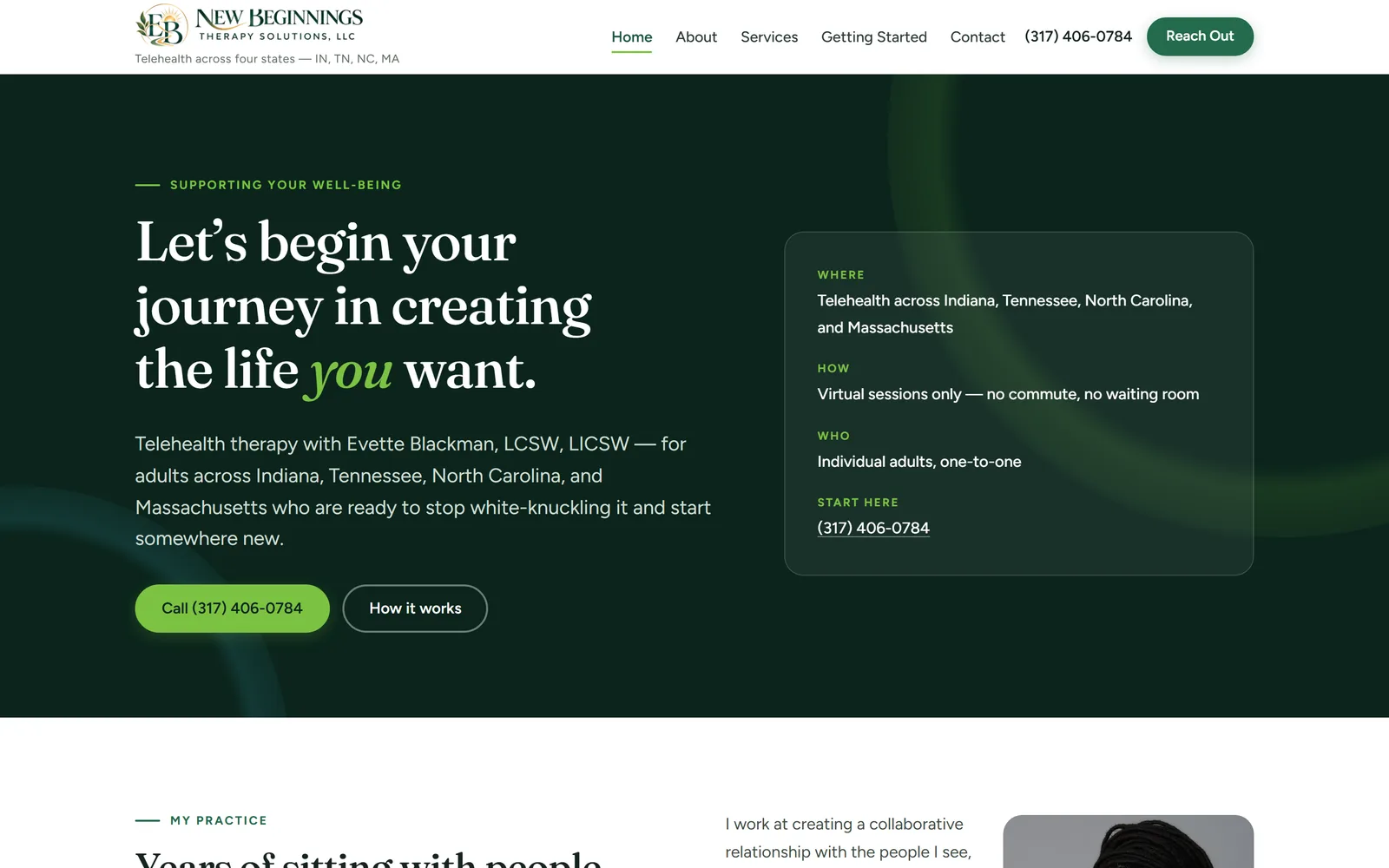 Home page of the New Beginnings Therapy Solutions website